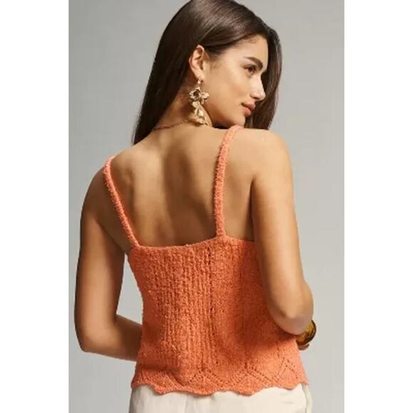 Anthropologie V Neck Pointelle Sweater Tank Coral Size S - Picture 3 of 6